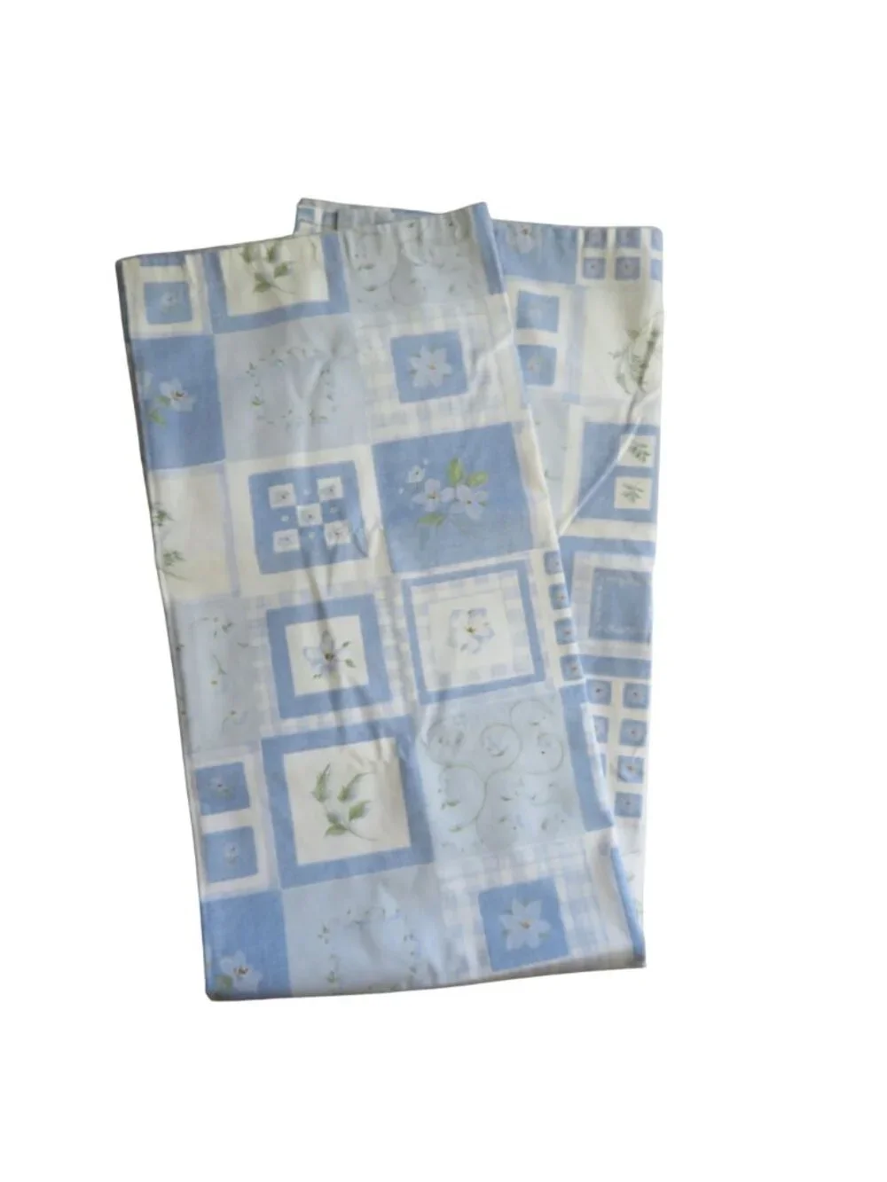 Vintage Blue White Floral Patchwork Fabric Shower Curtain Cottagecore Design